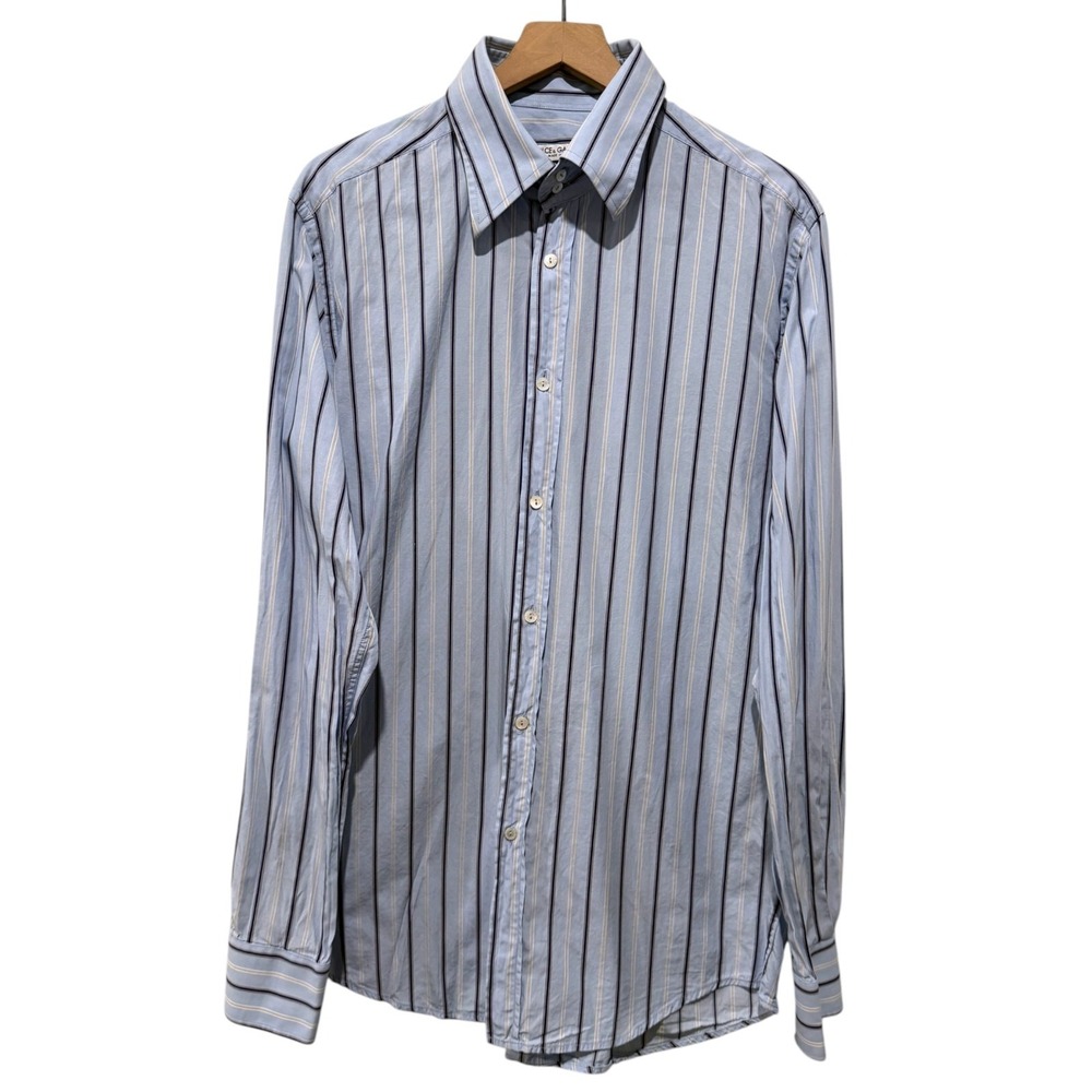 Dolce & Gabbana Button Up Dress Shirt Long Sleeve‎ Sz 17 43 Blue Stripe Italy